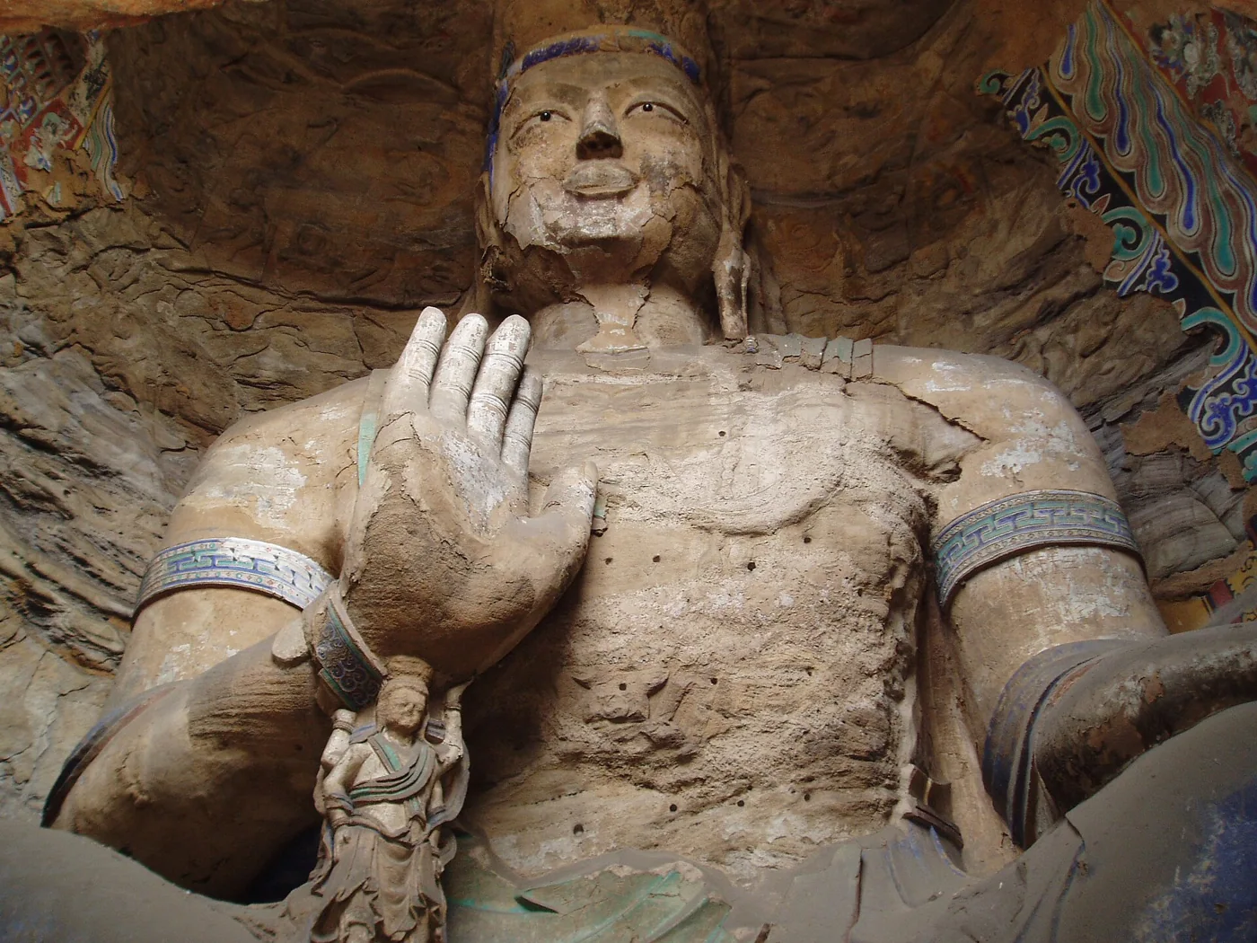 Carved Buddhist figures and rock architecture at the Yungang Grottoes near Datong