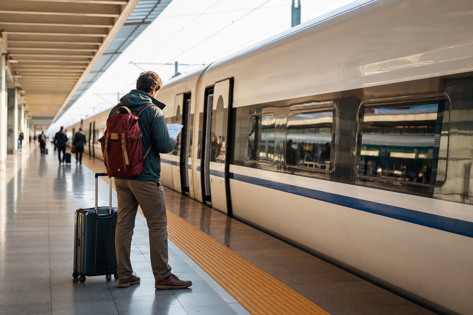 A traveler boarding a China high-speed train