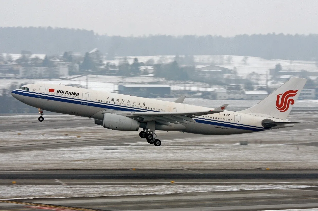 An Air China passenger aircraft taking off from a European airport