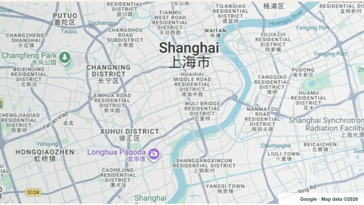 Map view of Shanghai business districts from central Pudong to Qiantan