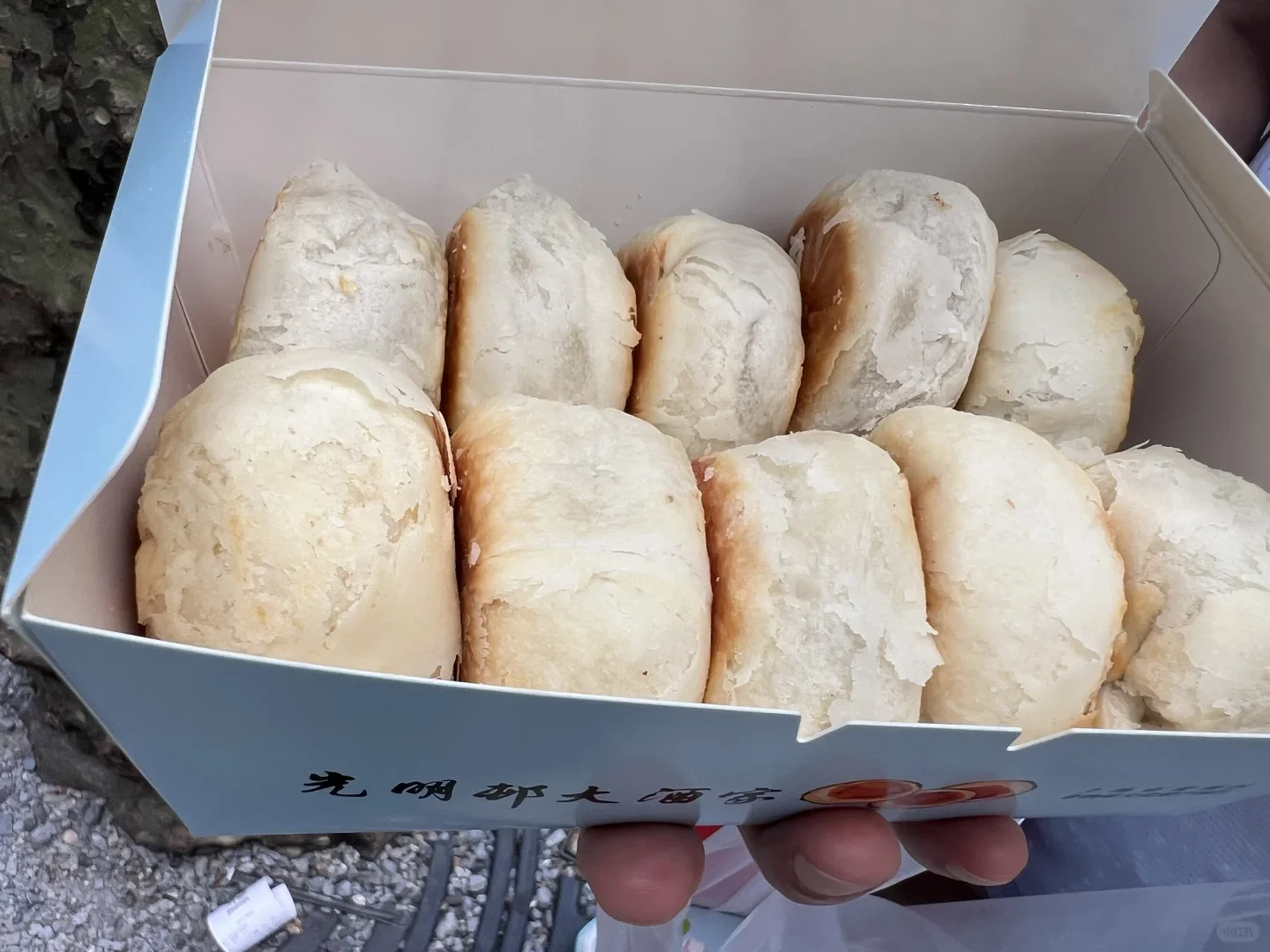 Freshly baked Shanghai-style fresh-meat mooncakes in a paper box