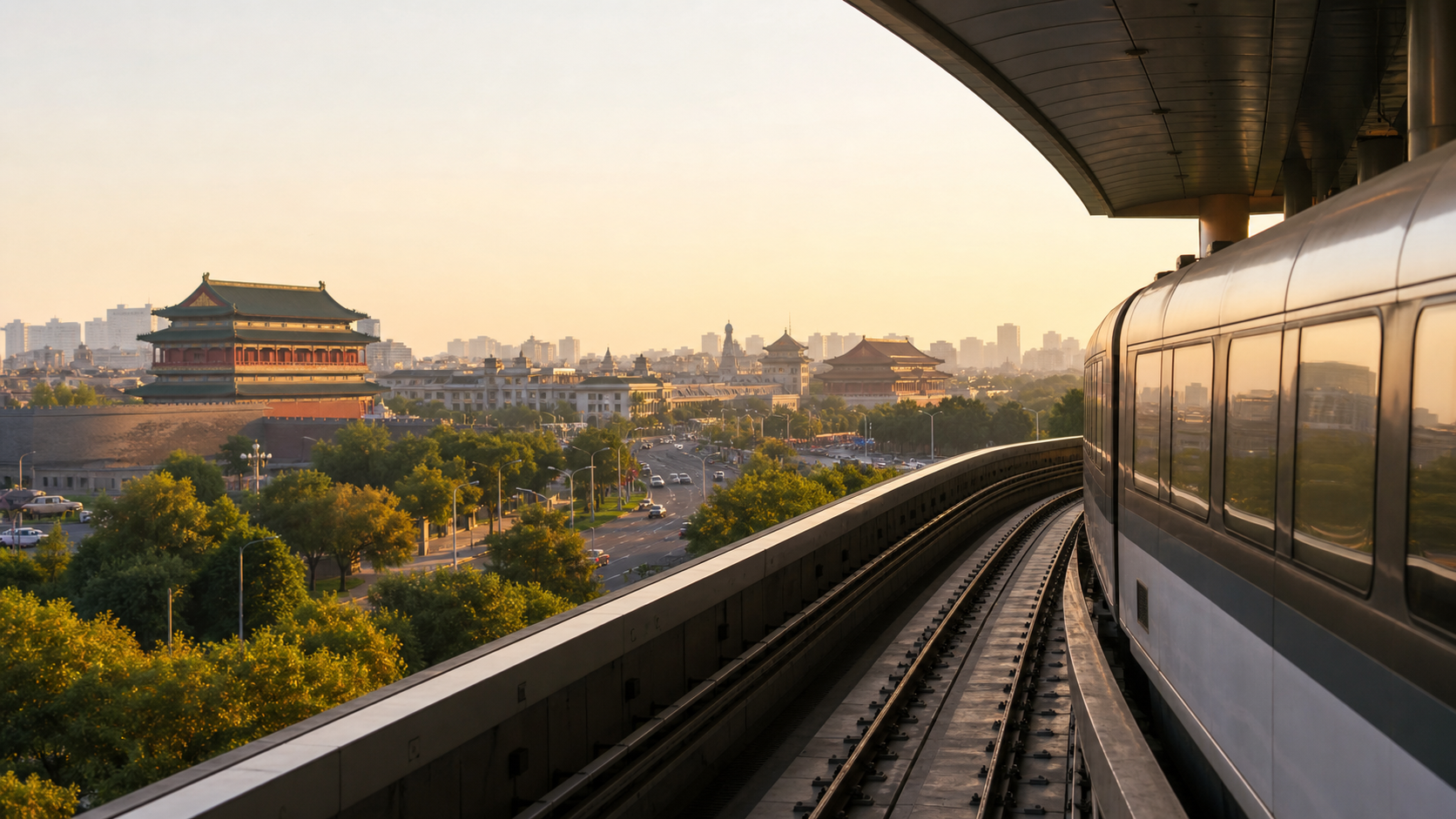 Beijing airport express and city view for a layover