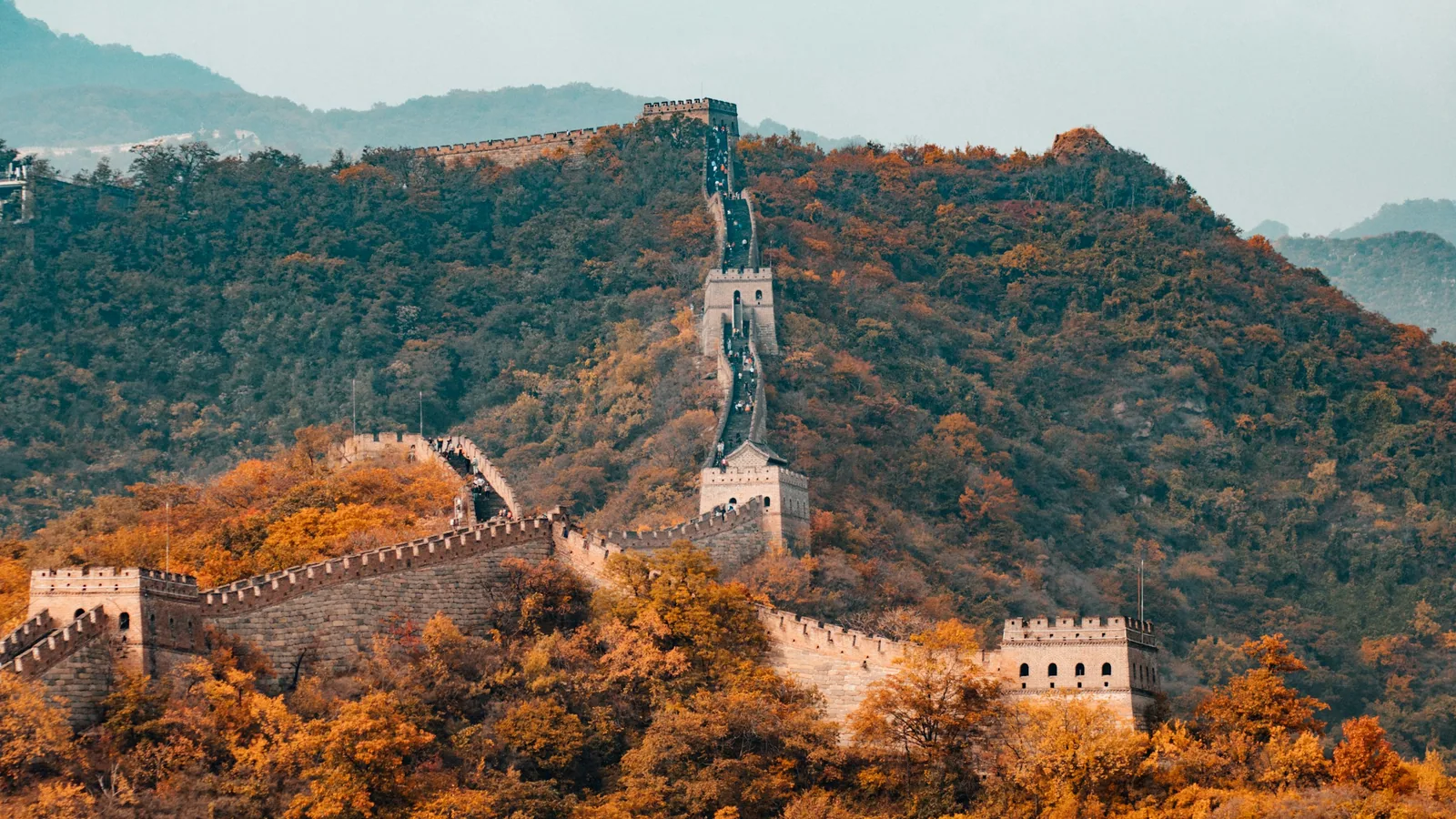 Great Wall of China winding across autumn hills near Beijing