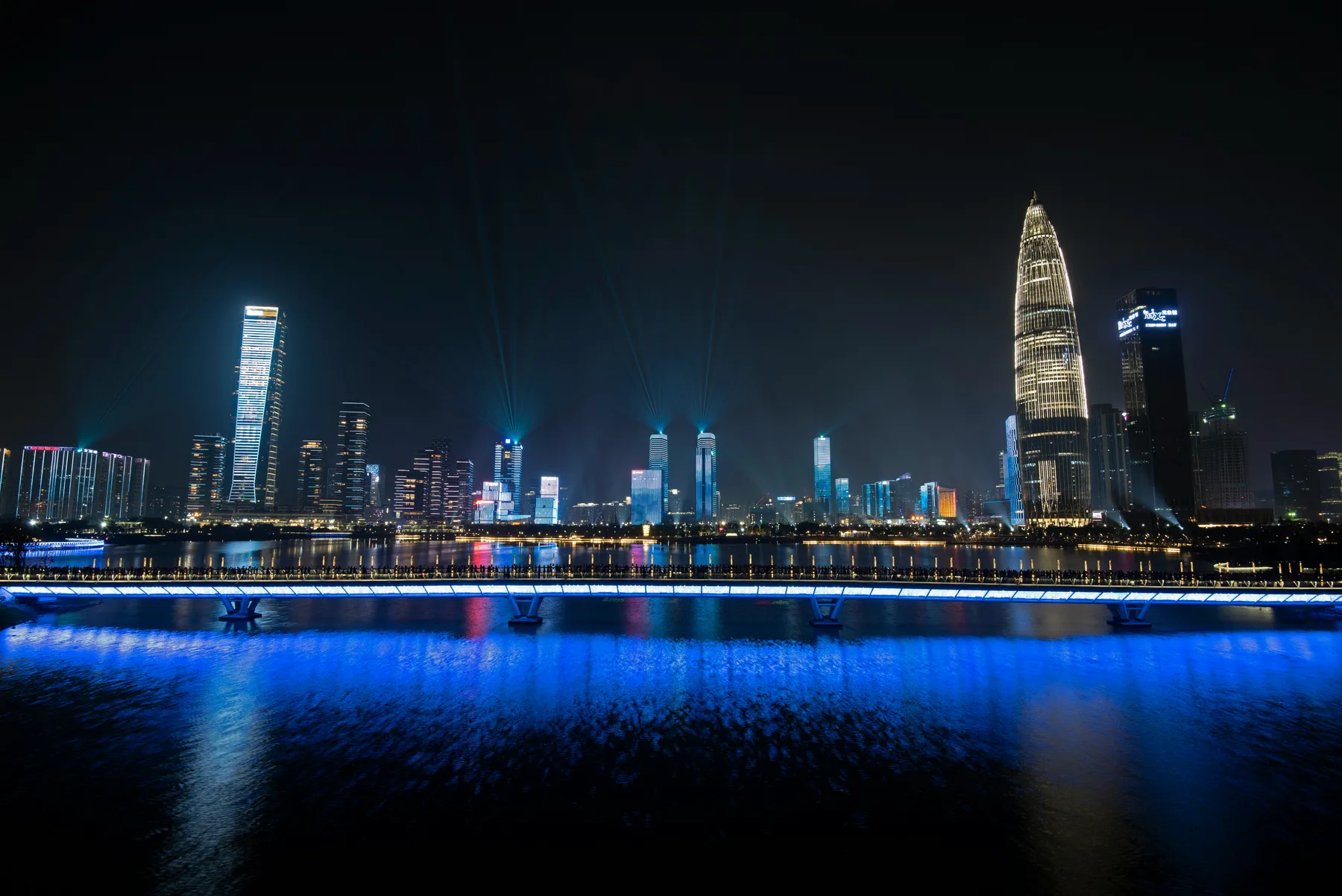 Shenzhen city towers illuminated after dark